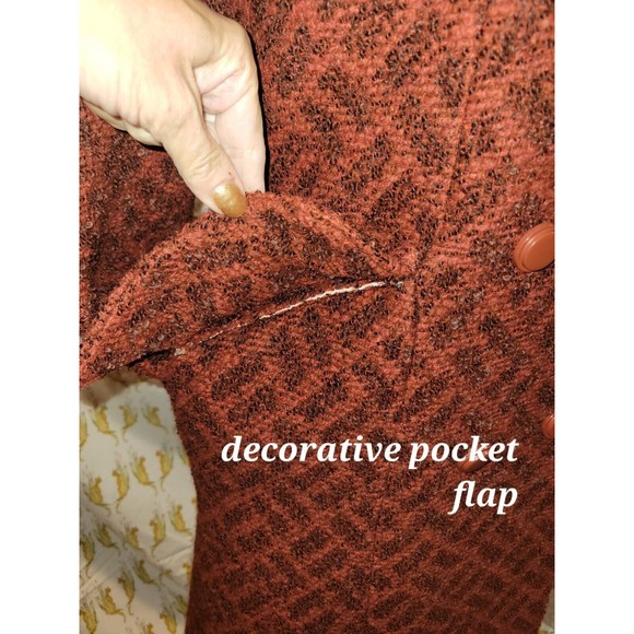 Vintage 60s 70s Rust Boucle Herringbone Double-Breasted Coat Jacket Mod Medium - Picture 6 of 16